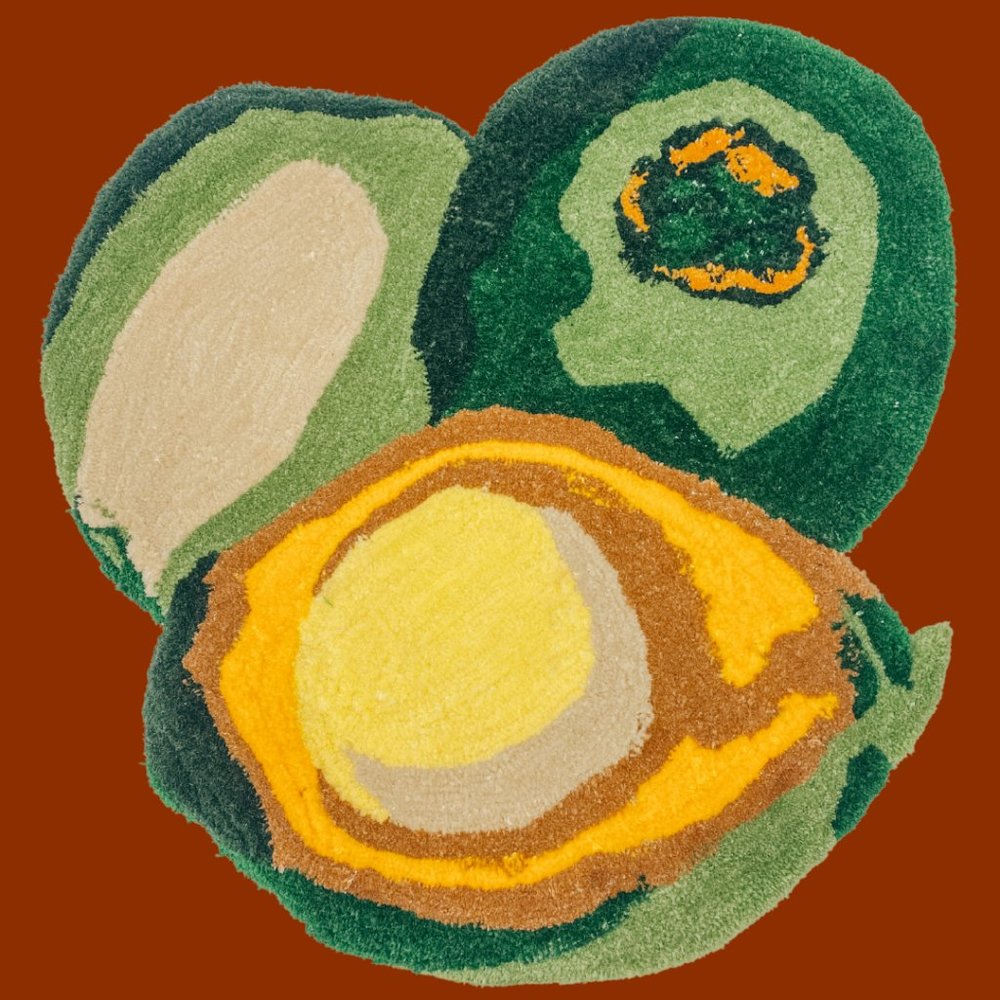 Young Coconut Fruit Tufted Rug w/ Up-cycled Quilted Back, Handmade by Coco
